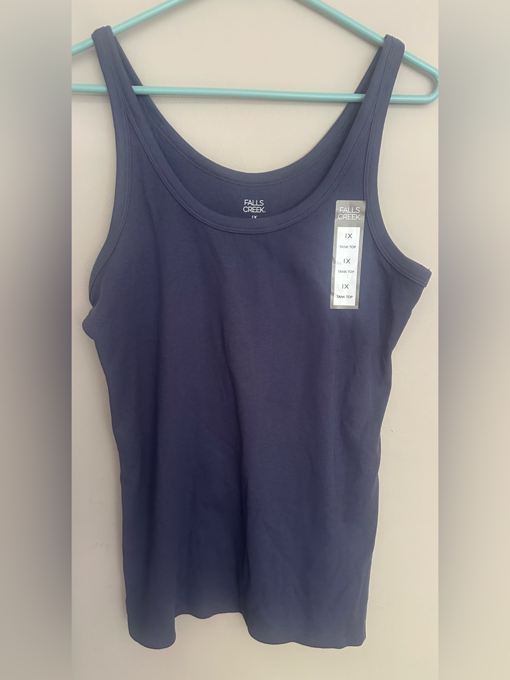 FALLS CREEK size 1X, BLUE, Ribbed Scoop Neck Tank Top